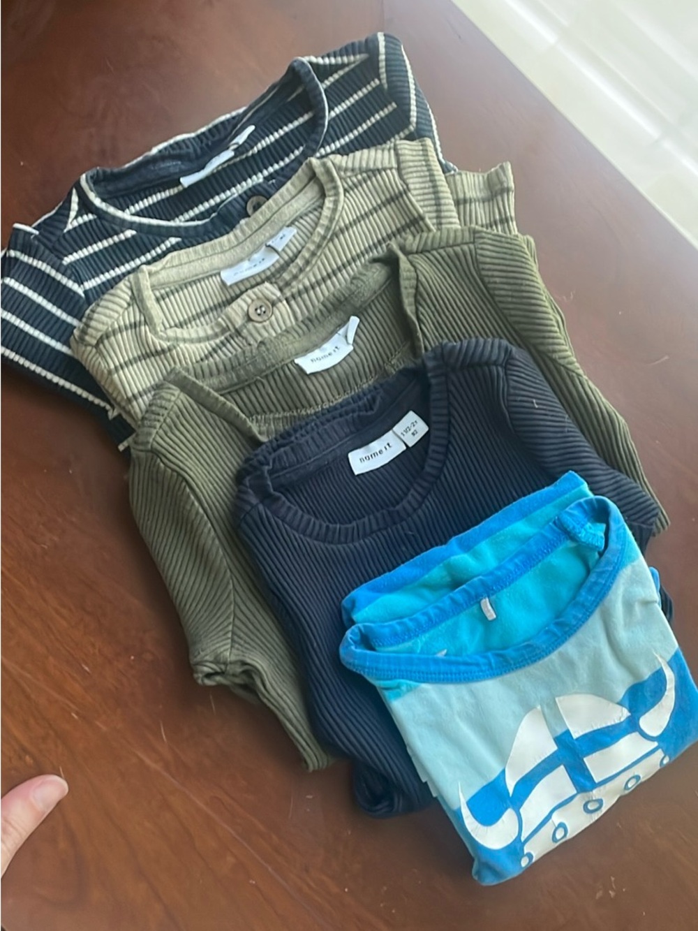 Nameit Kids Striped Short Sleeve Polos - Navy, Green, and Tan 2T 92cm Danfrae t.